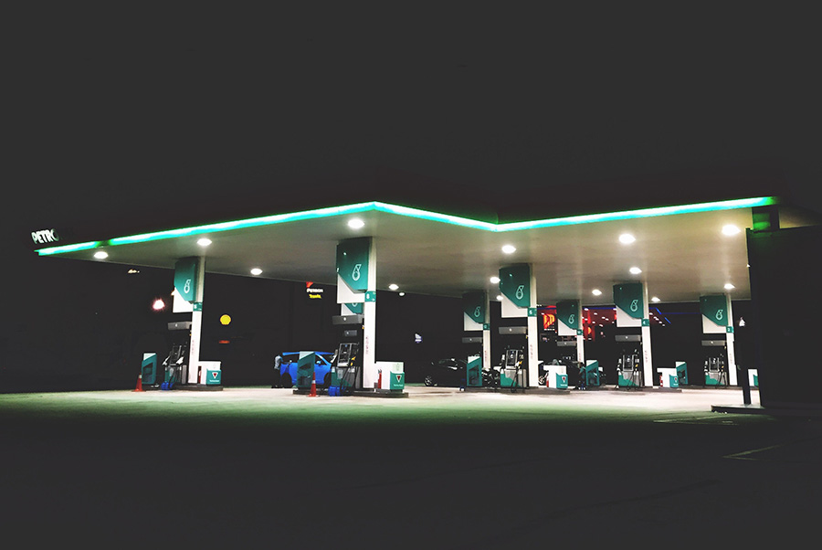 Petrol station at night