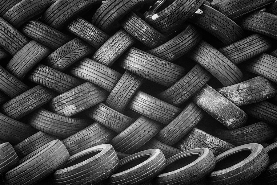 Old tyres stacked